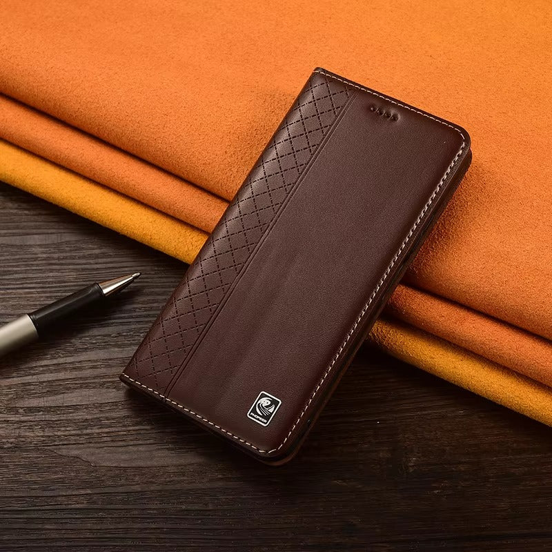 Premium iPhone Case Genuine Nappa Leather Wallet Flip Cover Card Holder Magnetic Closure Shockproof Protection Full Body Slim Business Design