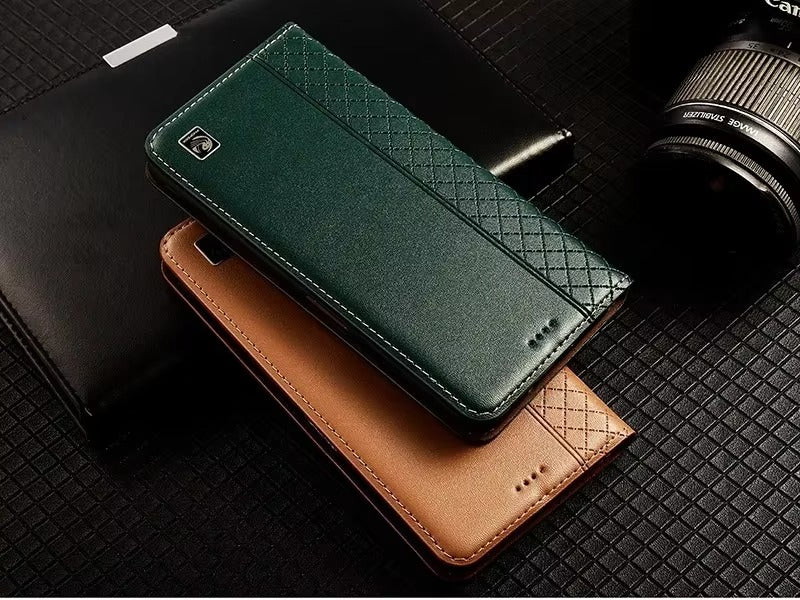 Premium iPhone Case Genuine Nappa Leather Wallet Flip Cover Card Holder Magnetic Closure Shockproof Protection Full Body Slim Business Design