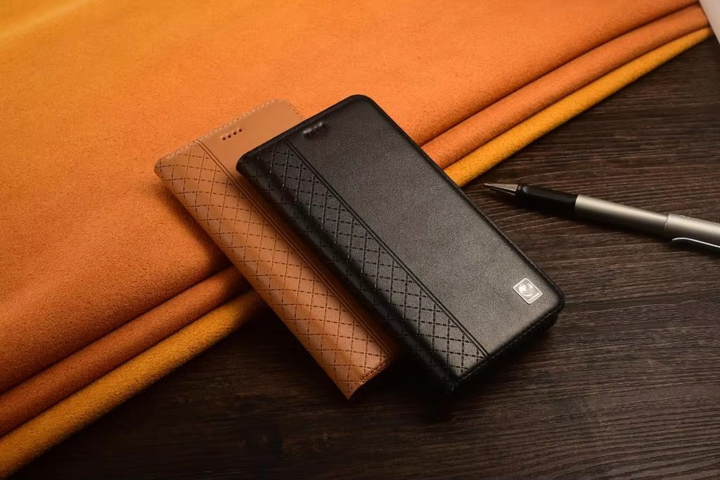 Premium iPhone Case Genuine Nappa Leather Wallet Flip Cover Card Holder Magnetic Closure Shockproof Protection Full Body Slim Business Design