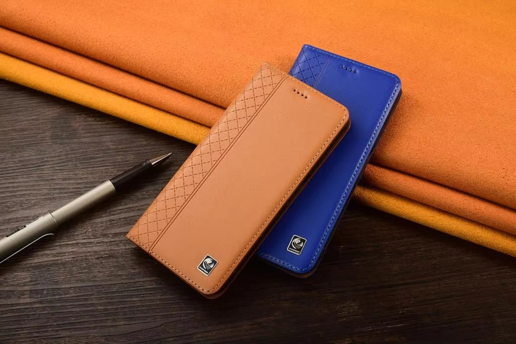 Premium iPhone Case Genuine Nappa Leather Wallet Flip Cover Card Holder Magnetic Closure Shockproof Protection Full Body Slim Business Design