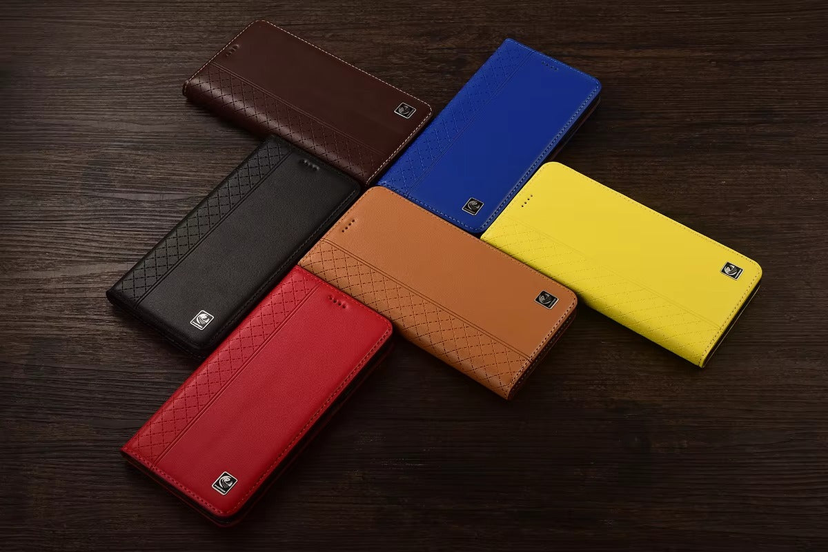 Premium iPhone Case Genuine Nappa Leather Wallet Flip Cover Card Holder Magnetic Closure Shockproof Protection Full Body Slim Business Design