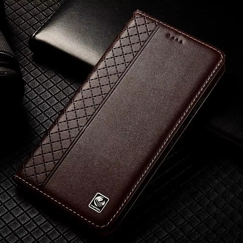 Premium iPhone Case Genuine Nappa Leather Wallet Flip Cover Card Holder Magnetic Closure Shockproof Protection Full Body Slim Business Design