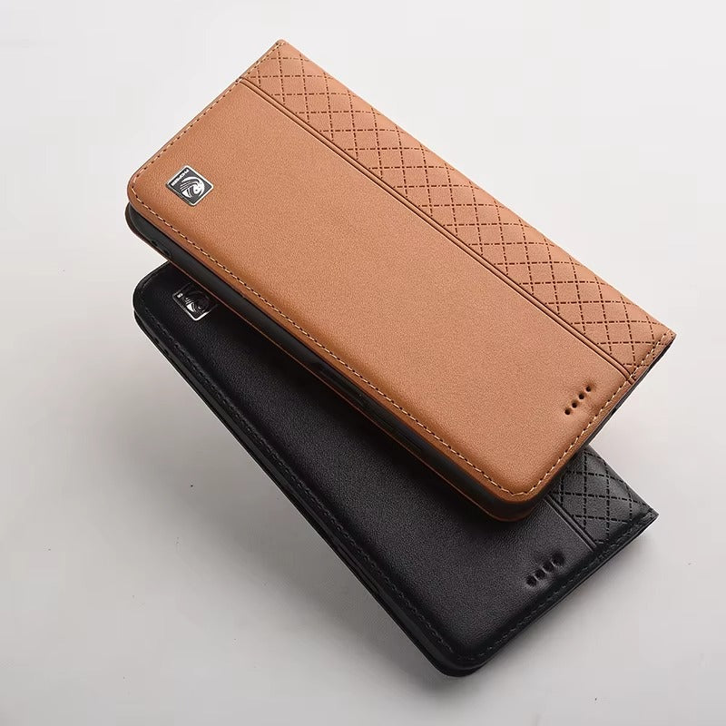 Premium iPhone Case Genuine Nappa Leather Wallet Flip Cover Card Holder Magnetic Closure Shockproof Protection Full Body Slim Business Design