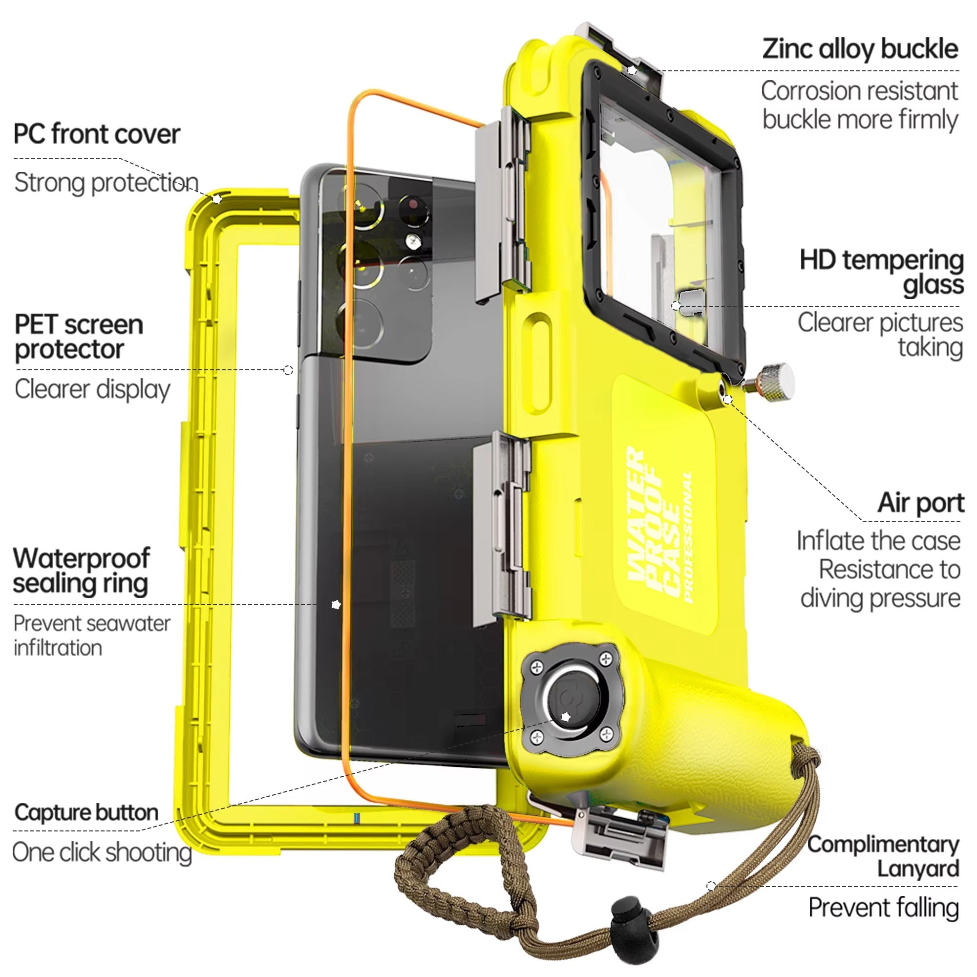 Premium iPhone Case IP68 Waterproof Protective Cover Full Body Shockproof Anti Scratch Seal 15m Underwater Protection Secure Lanyard Durable Design