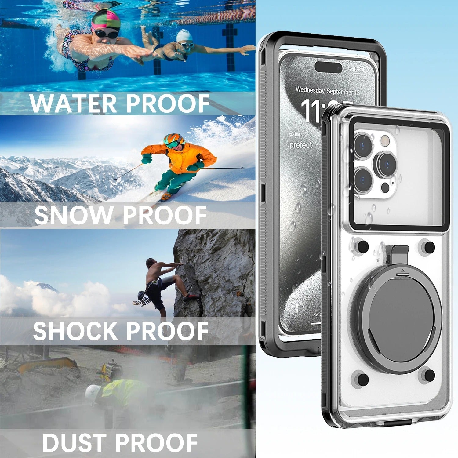 Premium iPhone Case IP68 Waterproof Protective Cover Full Body Shockproof Vacuum Seal System Underwater Protection Touchscreen Access Durable Design