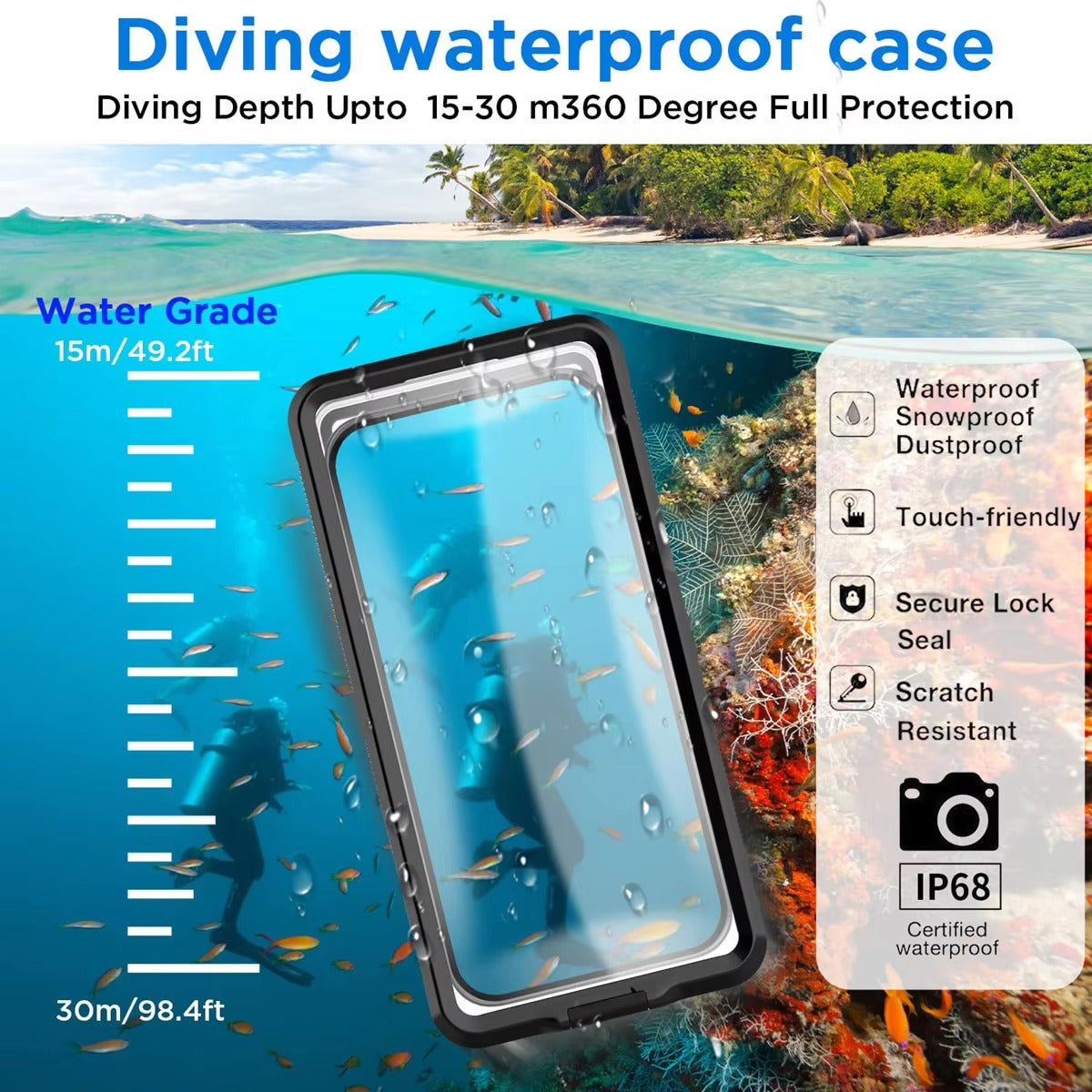 Premium iPhone Case IP68 Waterproof Protective Cover Full Body Shockproof Vacuum Seal System Underwater Protection Touchscreen Access Durable Design