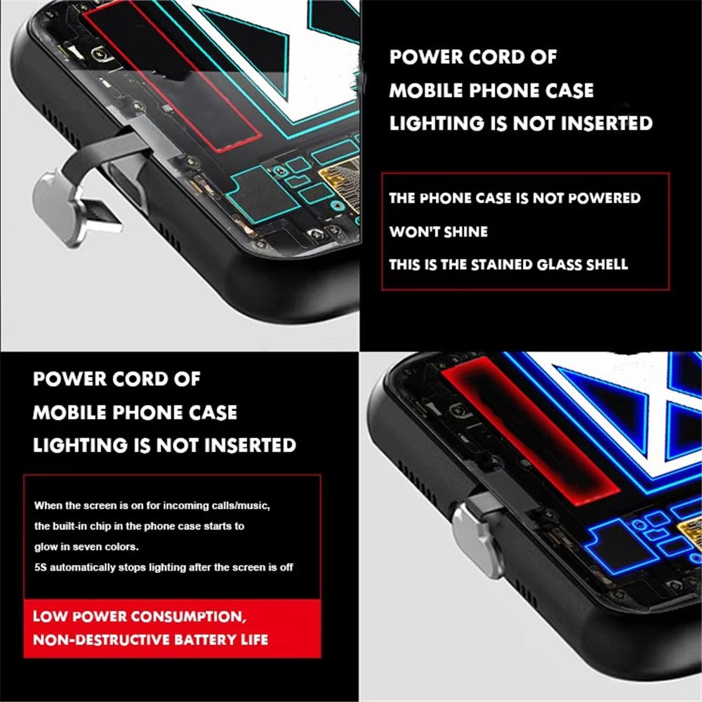 Premium iPhone Case LED Luminous Protective Cover Golden Dragon Design Sound Reactive Tempered Glass Back Shockproof TPU Frame Ultra Thin Full Protection