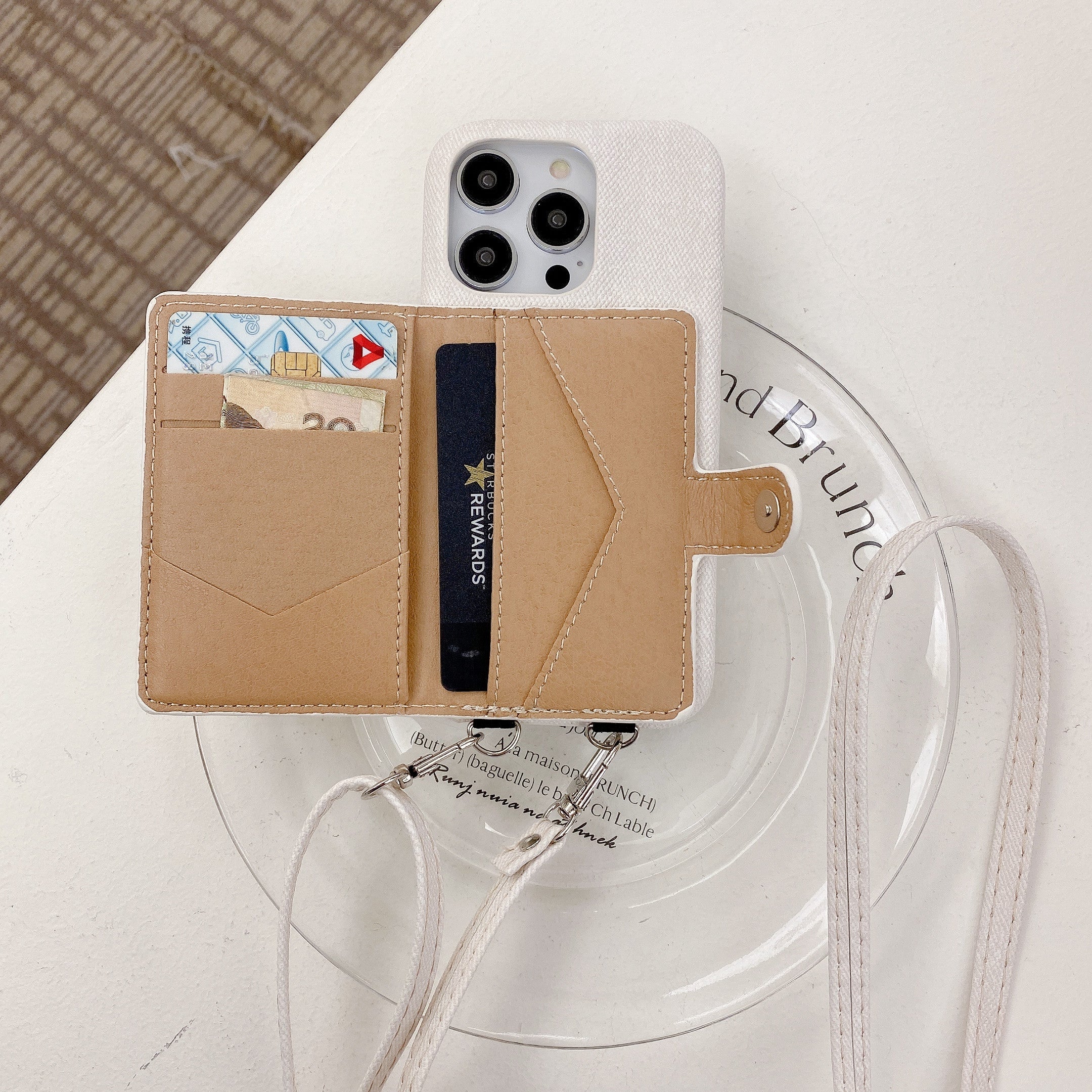 Premium iPhone Case Leather Wallet Crossbody Flip Cover PU Leather Card Pocket Shoulder Strap Shockproof Protection Full Coverage