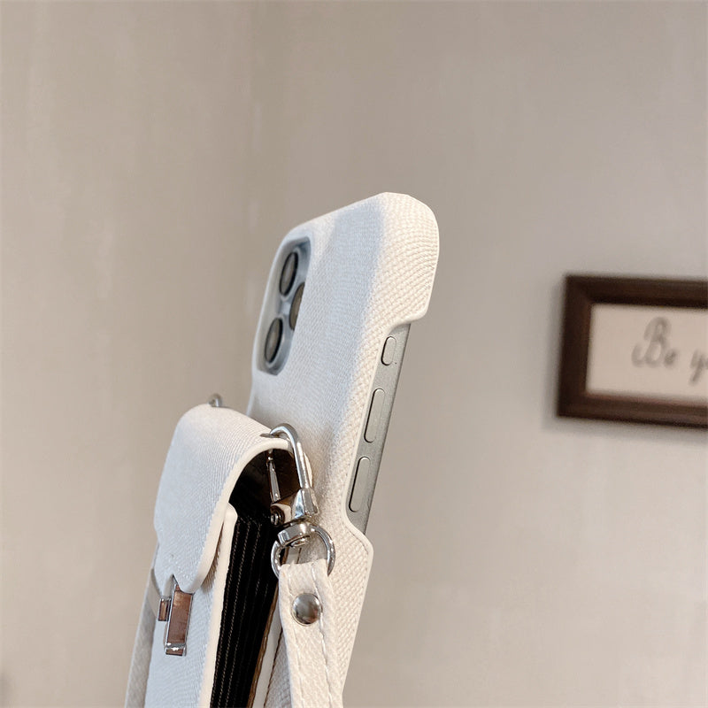 Premium iPhone Case Leather Wallet Crossbody Flip Cover PU Leather Card Pocket Shoulder Strap Shockproof Protection Full Coverage