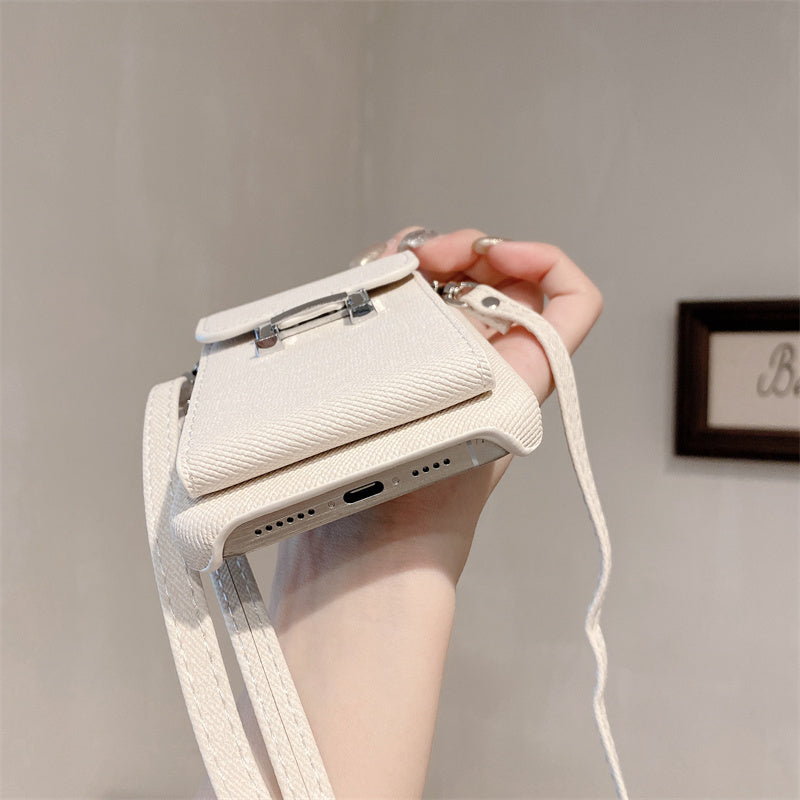 Premium iPhone Case Leather Wallet Crossbody Flip Cover PU Leather Card Pocket Shoulder Strap Shockproof Protection Full Coverage
