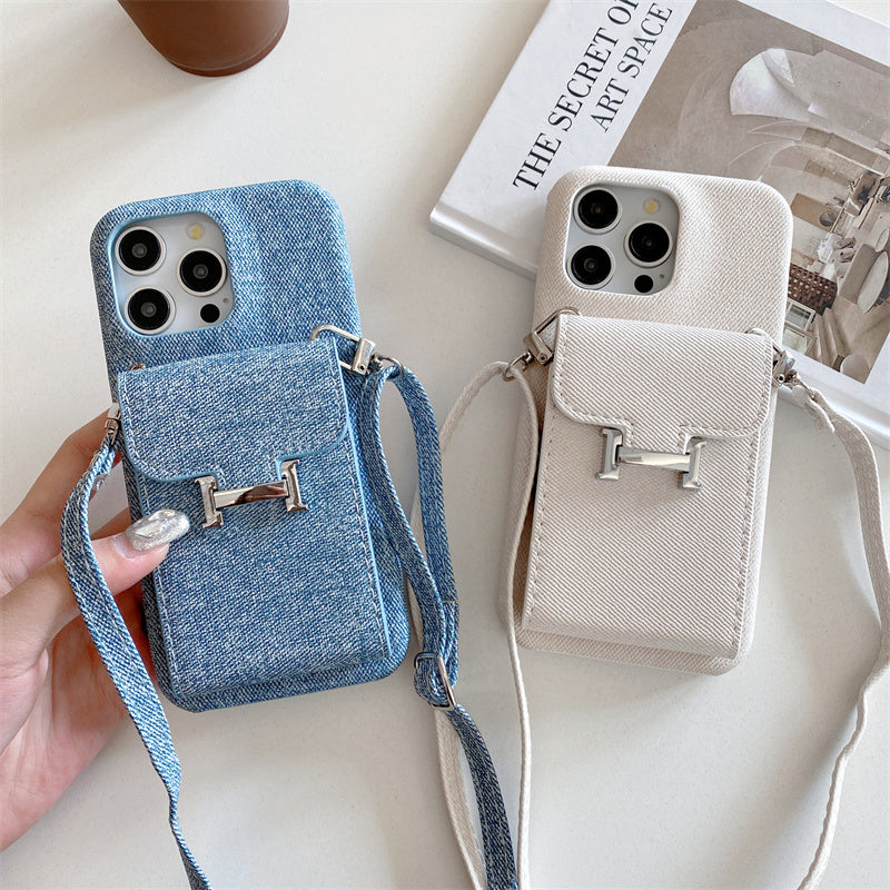 Premium iPhone Case Leather Wallet Crossbody Flip Cover PU Leather Card Pocket Shoulder Strap Shockproof Protection Full Coverage