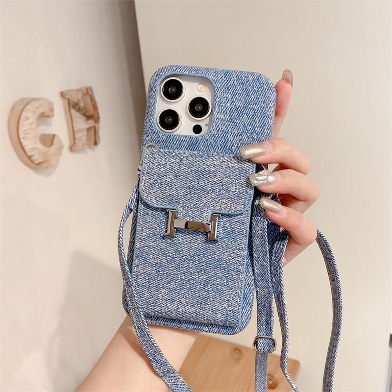 Premium iPhone Case Leather Wallet Crossbody Flip Cover PU Leather Card Pocket Shoulder Strap Shockproof Protection Full Coverage