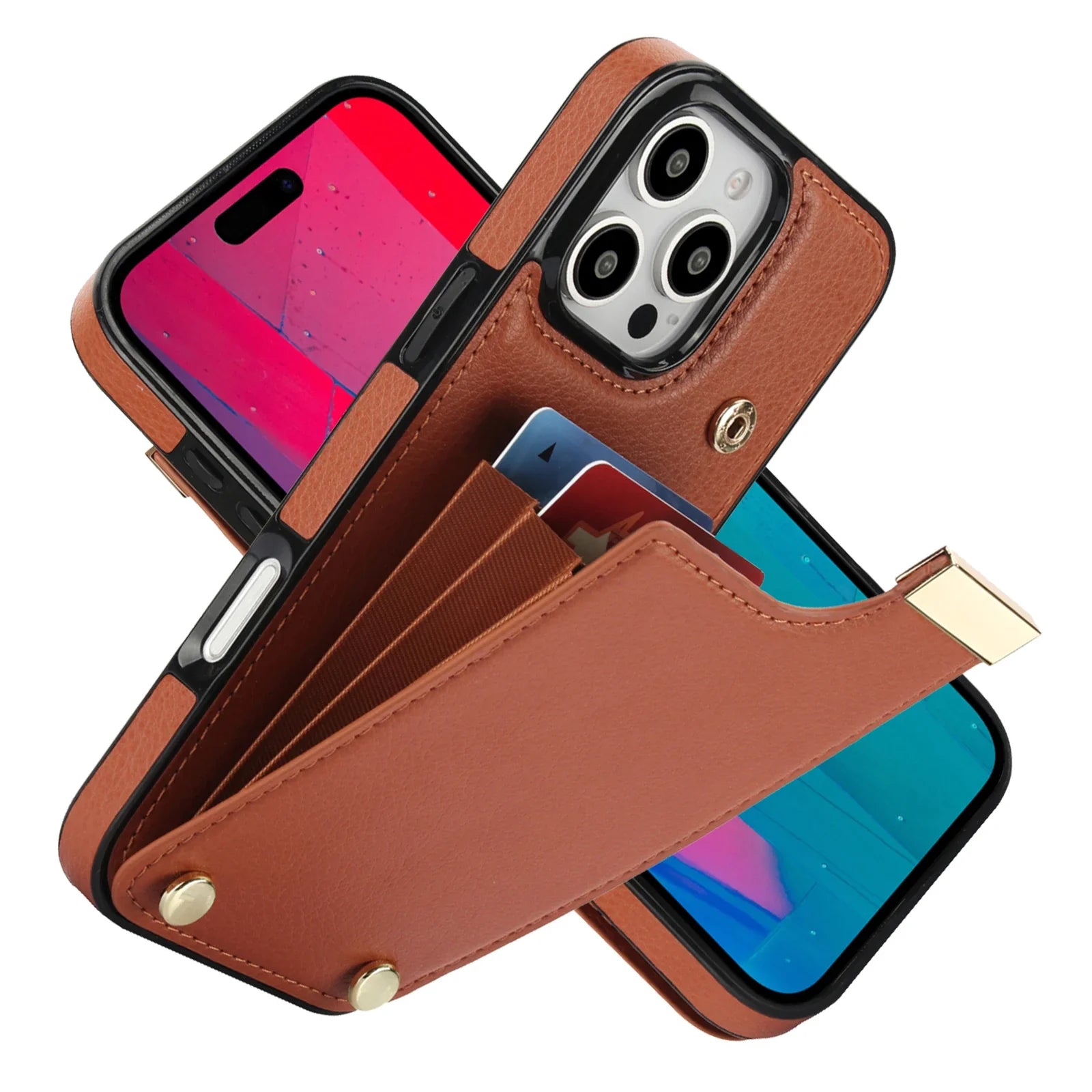 Premium iPhone Case Leather Wallet Flip Cover Card Holder Secure Pocket Magnetic Closure Shockproof Full Protection Slim Design