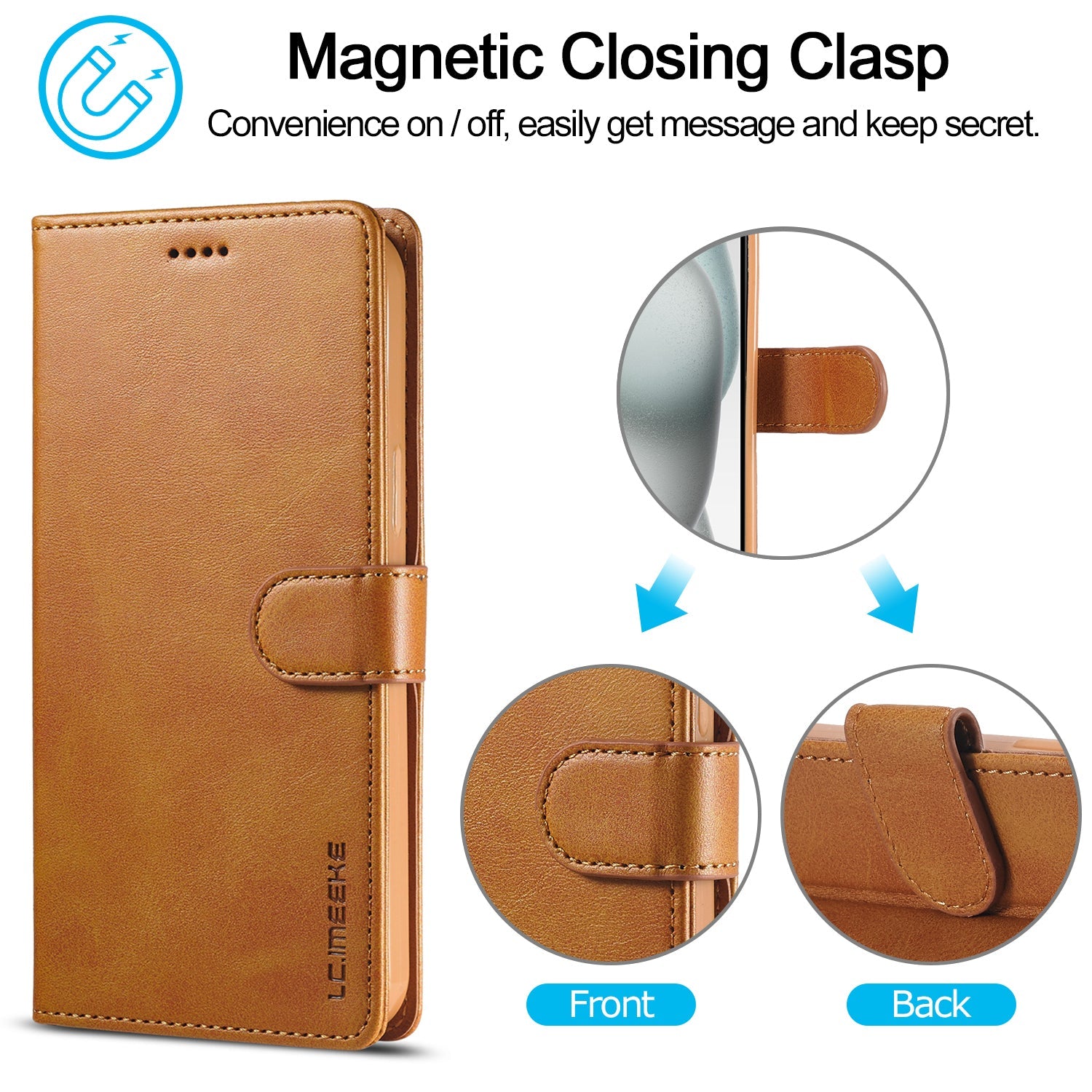 Premium iPhone Case Leather Wallet Flip Cover Card Slot Magnetic Closure Shockproof Protection Full Body Slim Elegant Design