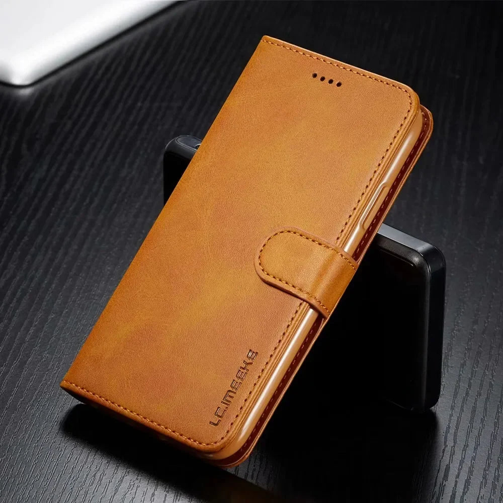 Premium iPhone Case Leather Wallet Flip Cover Card Slot Magnetic Closure Shockproof Protection Full Body Slim Elegant Design