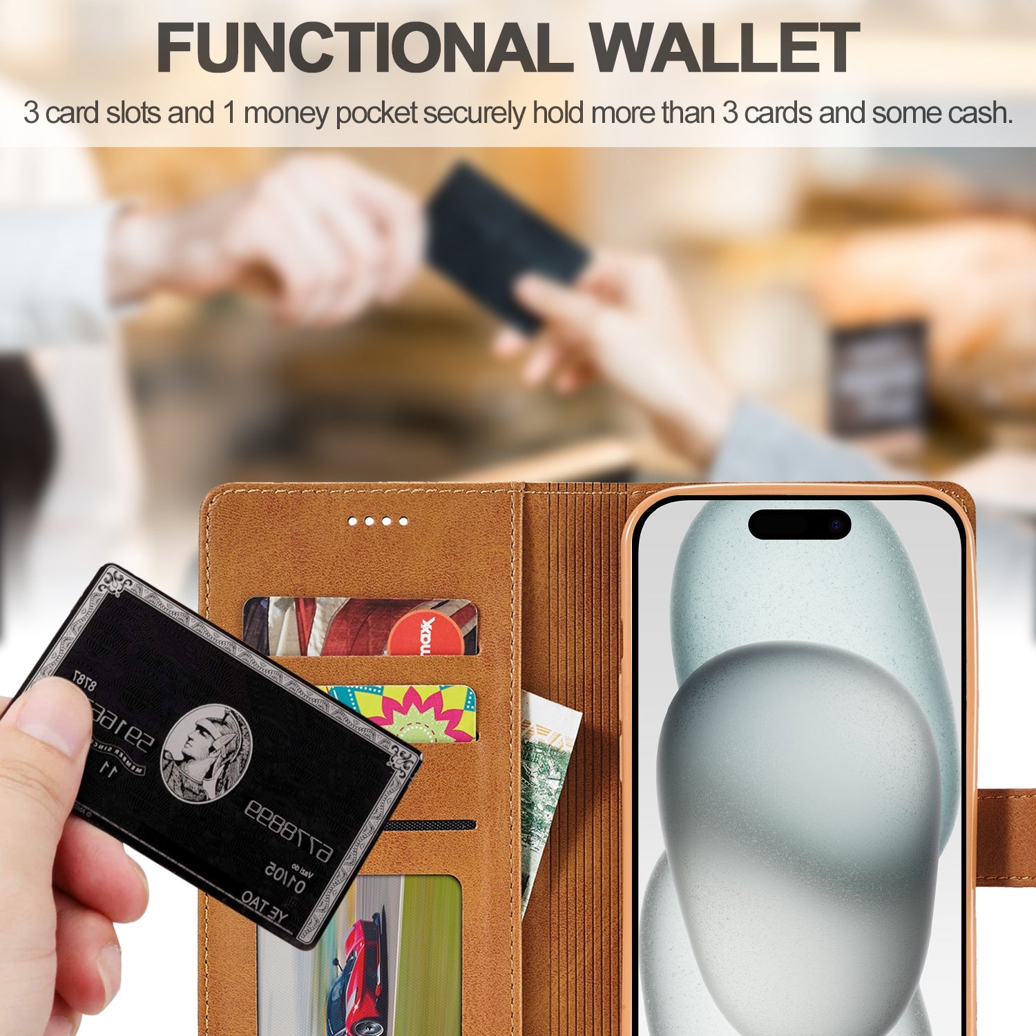 Premium iPhone Case Leather Wallet Flip Cover Card Slot Magnetic Closure Shockproof Protection Full Body Slim Elegant Design