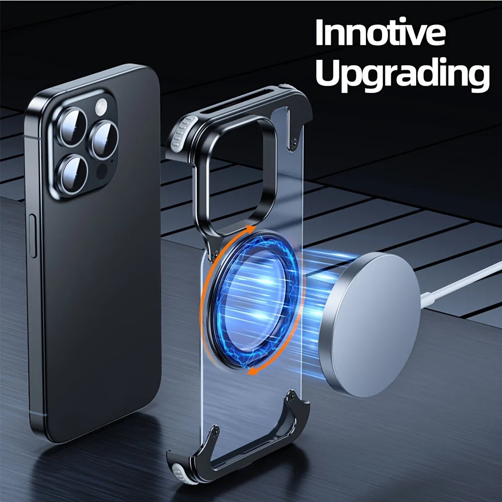 Premium iPhone Case MagSafe Compatible Aluminum Frame Magnetic Shockproof Protective Cover Ultra Thin Matte Metal Back Built-In Stand Camera Lens Protection Frameless Design