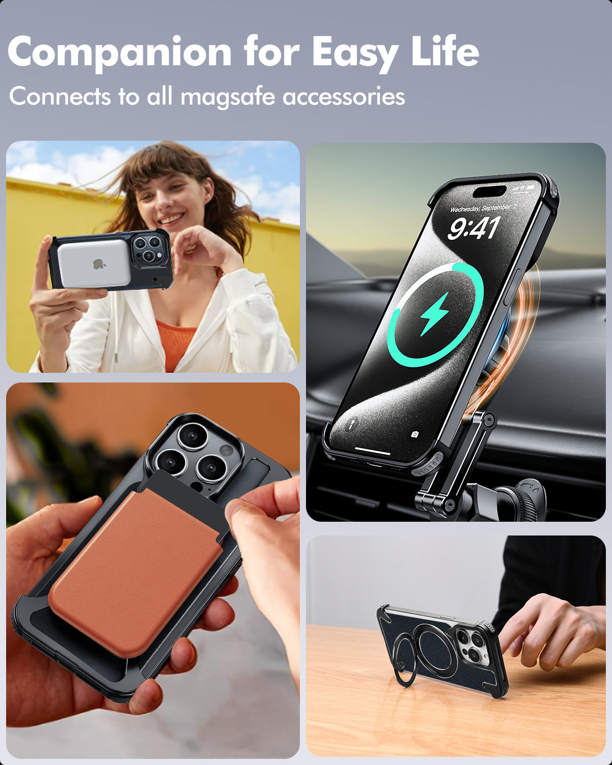 Premium iPhone Case MagSafe Compatible Aluminum Frame Magnetic Shockproof Protective Cover Ultra Thin Matte Metal Back Built-In Stand Camera Lens Protection Frameless Design