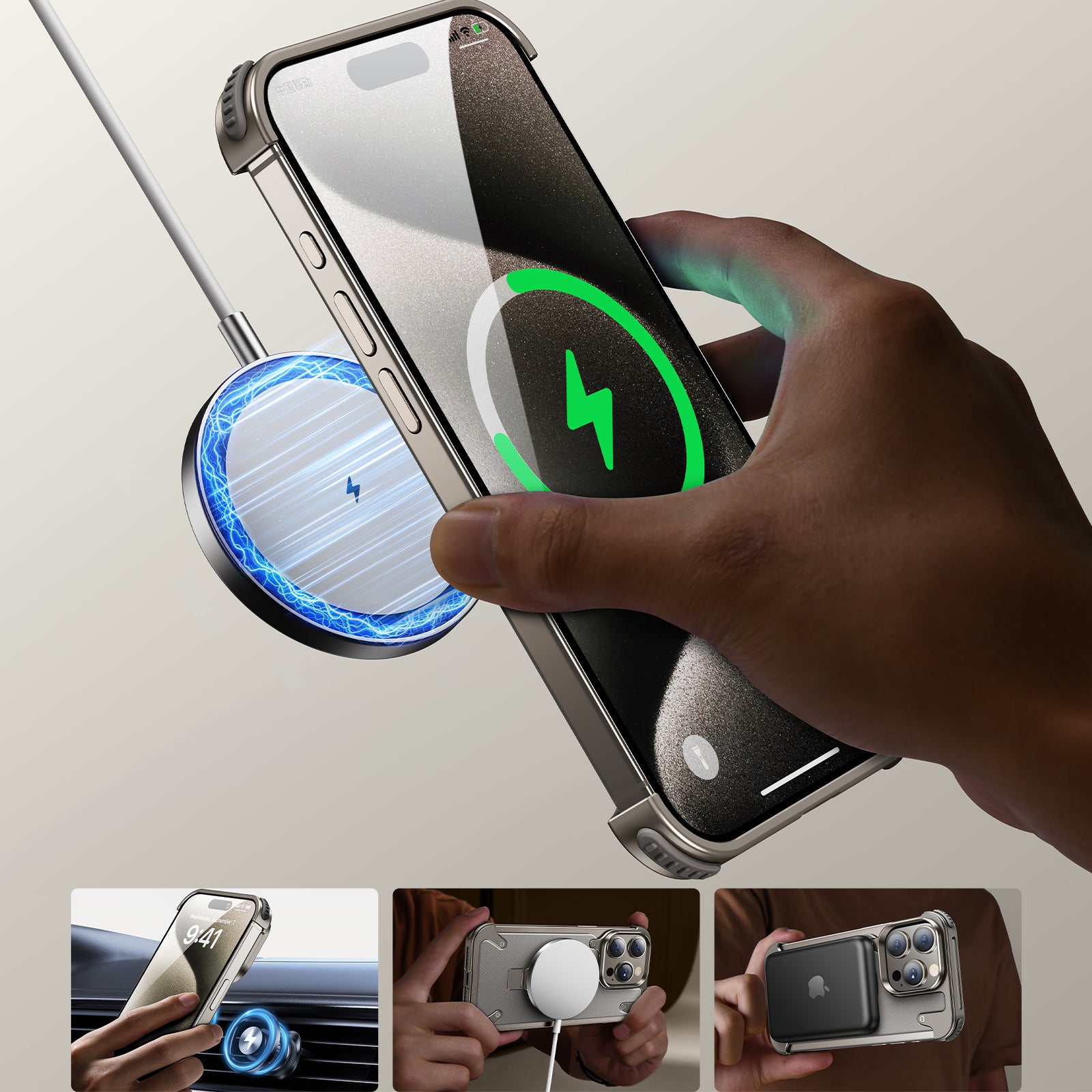 Premium iPhone Case MagSafe Compatible Aluminum Frame Magnetic Shockproof Protective Cover Ultra Thin Matte Metal Back Built-In Stand Camera Lens Protection Frameless Design