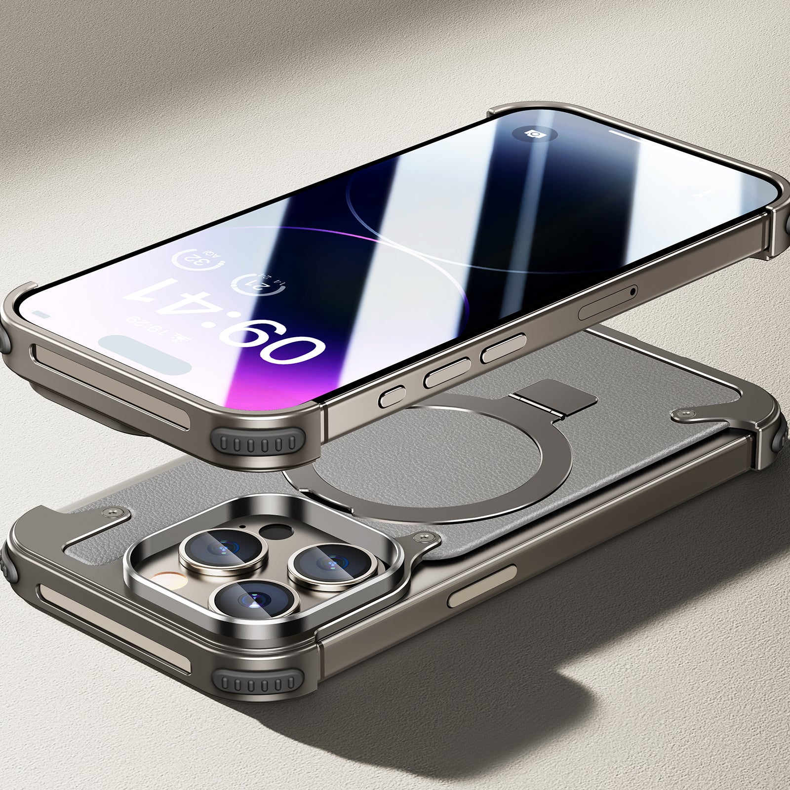 Premium iPhone Case MagSafe Compatible Aluminum Frame Magnetic Shockproof Protective Cover Ultra Thin Matte Metal Back Built-In Stand Camera Lens Protection Frameless Design