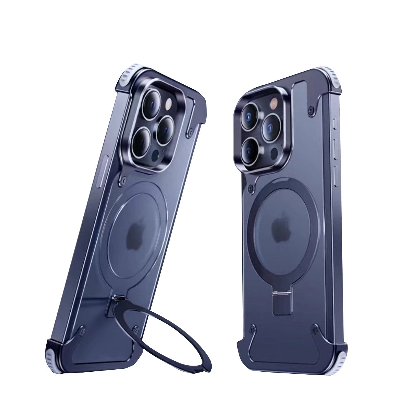 Premium iPhone Case MagSafe Compatible Aluminum Frame Magnetic Shockproof Protective Cover Ultra Thin Matte Metal Back Built-In Stand Camera Lens Protection Frameless Design