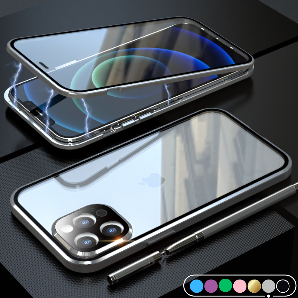 Premium iPhone Case MagSafe Compatible Aluminum Frame Tempered Glass Shockproof Protective Cover 360 Full Body Transparent Design Camera Lens Protection