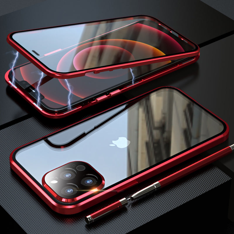 Premium iPhone Case MagSafe Compatible Aluminum Frame Tempered Glass Shockproof Protective Cover 360 Full Body Transparent Design Camera Lens Protection