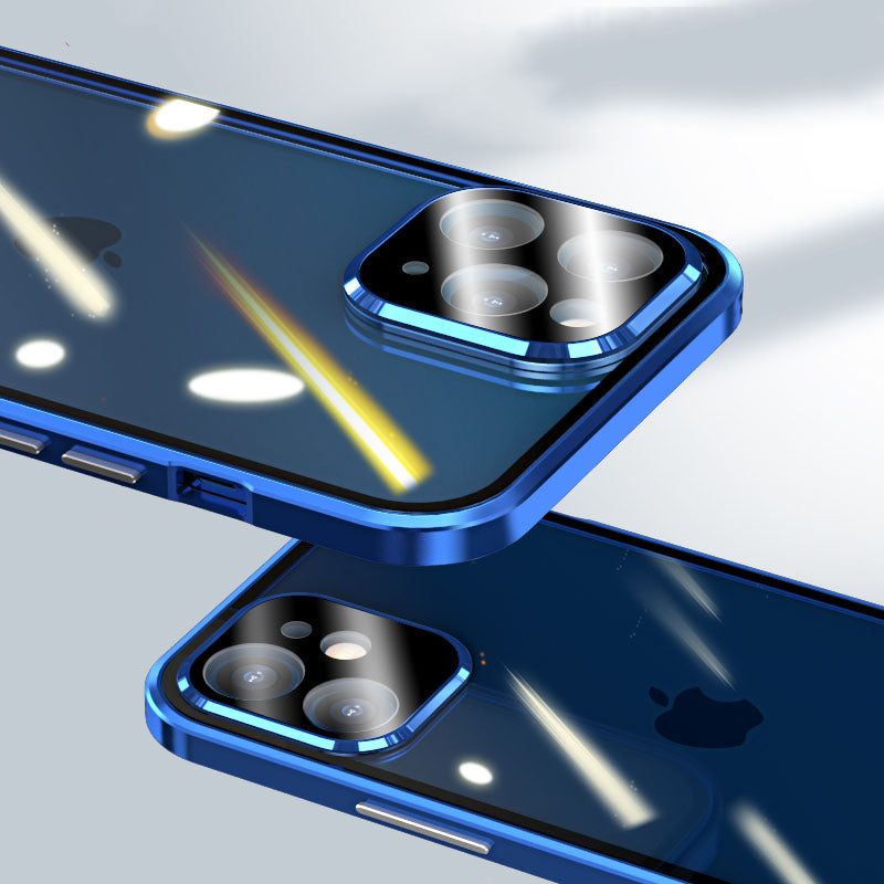Premium iPhone Case MagSafe Compatible Aluminum Frame Tempered Glass Shockproof Protective Cover 360 Full Body Transparent Design Camera Lens Protection