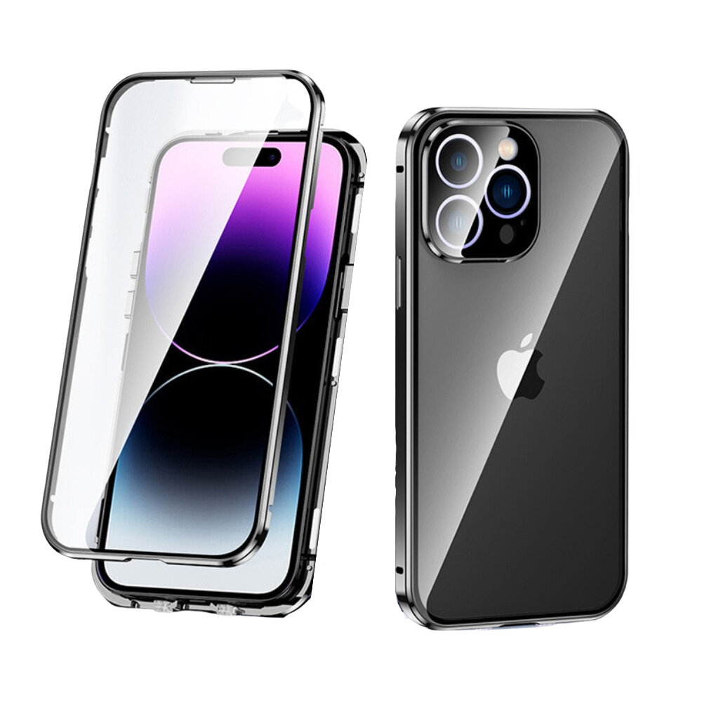 Premium iPhone Case MagSafe Compatible Aluminum Frame Tempered Glass Shockproof Protective Cover 360 Full Body Transparent Design Camera Lens Protection