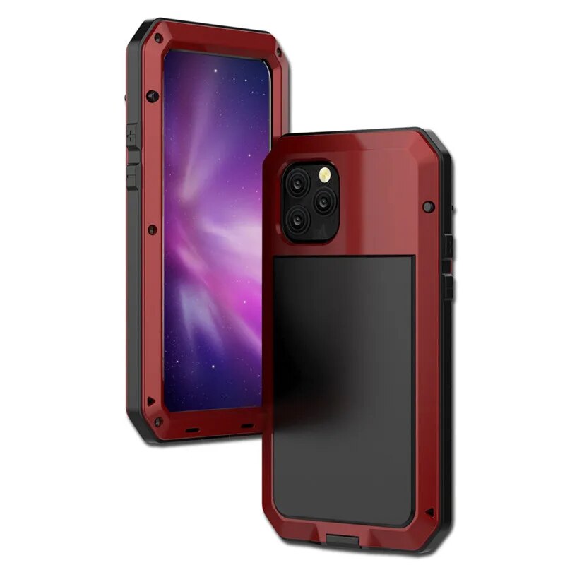 Premium iPhone Case MagSafe Compatible Aluminum Metal Frame Waterproof Shockproof Protective Cover Tempered Glass Screen Camera Lens Protection Full Body