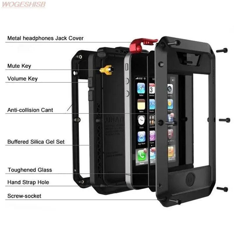 Premium iPhone Case MagSafe Compatible Aluminum Metal Frame Waterproof Shockproof Protective Cover Tempered Glass Screen Camera Lens Protection Full Body