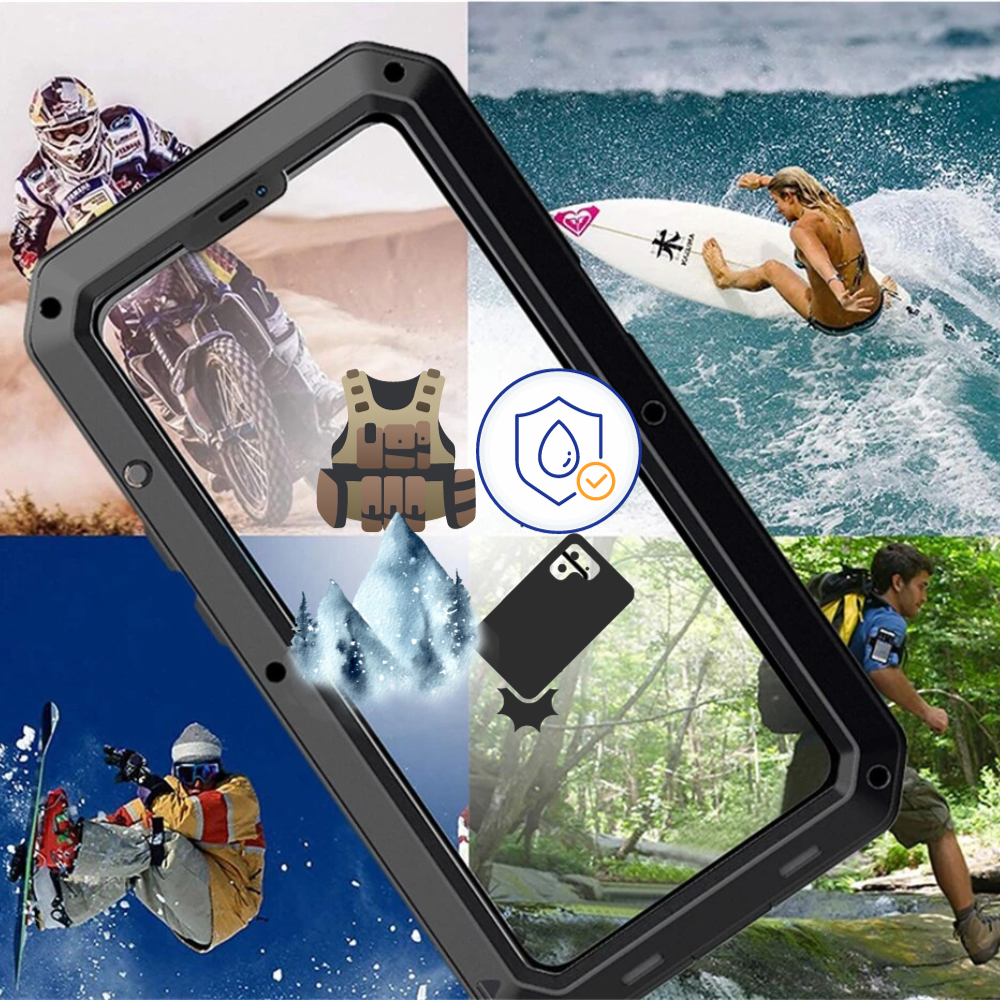Premium iPhone Case MagSafe Compatible Aluminum Metal Frame Waterproof Shockproof Protective Cover Tempered Glass Screen Camera Lens Protection Full Body