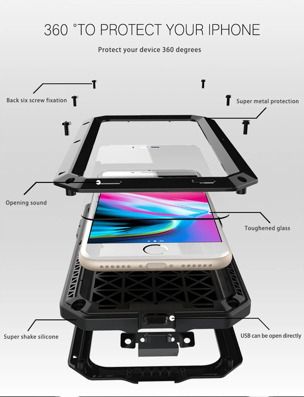 Premium iPhone Case MagSafe Compatible Aluminum Metal Frame Waterproof Shockproof Protective Cover Tempered Glass Screen Camera Lens Protection Full Body