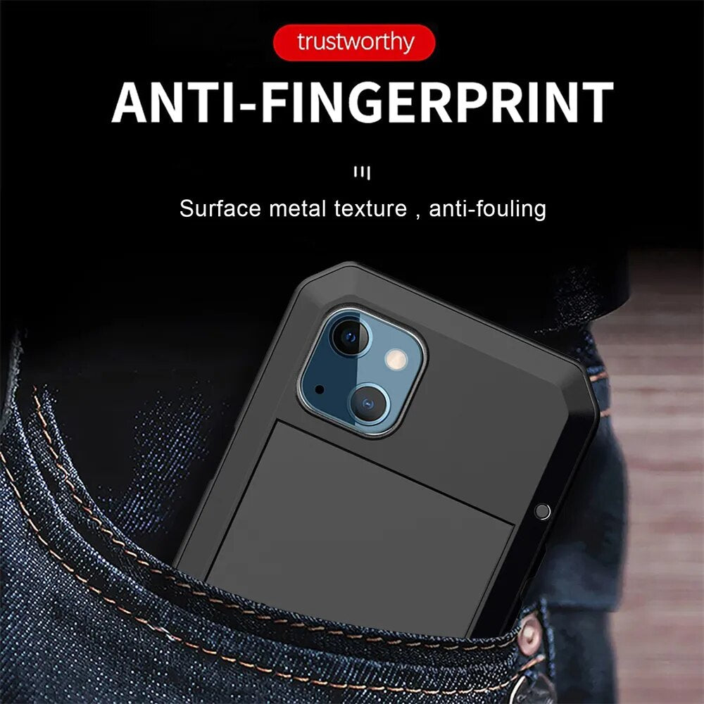 Premium iPhone Case MagSafe Compatible Aluminum Metal Frame Waterproof Shockproof Protective Cover Tempered Glass Screen Camera Lens Protection Full Body