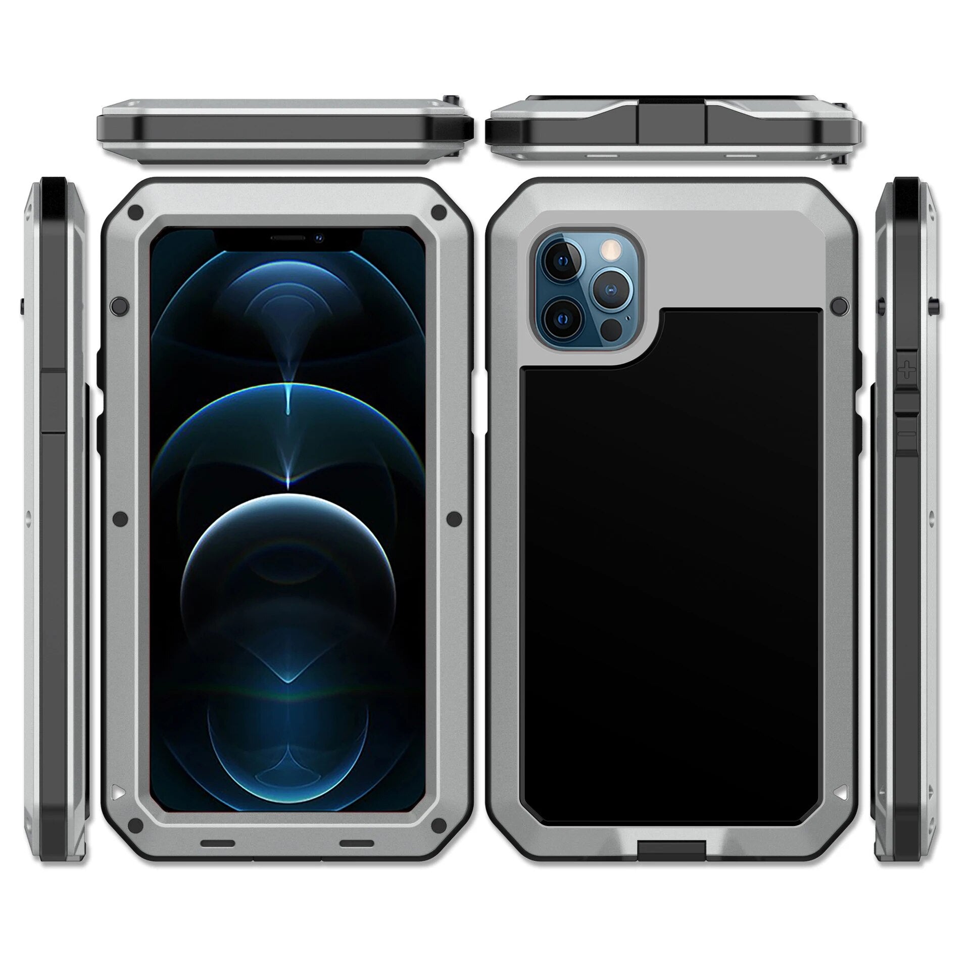 Premium iPhone Case MagSafe Compatible Aluminum Metal Frame Waterproof Shockproof Protective Cover Tempered Glass Screen Camera Lens Protection Full Body