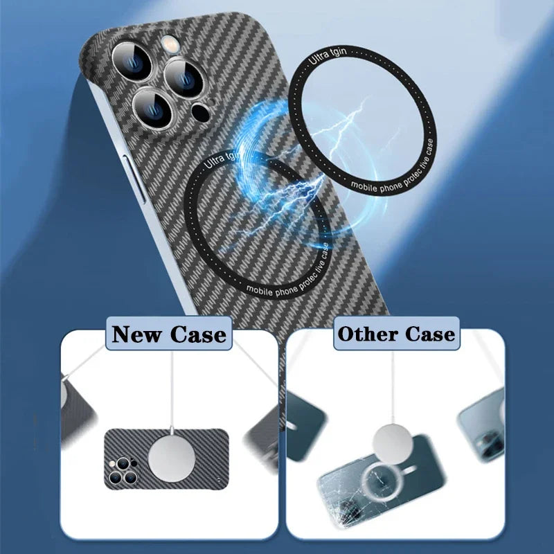 Premium iPhone Case MagSafe Compatible Carbon Fiber Magnetic Shockproof Protective Cover Slim Design Camera Lens Protection Lightweight