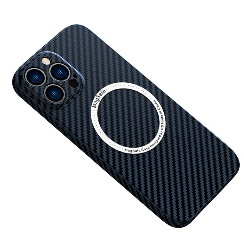 Premium iPhone Case MagSafe Compatible Carbon Fiber Magnetic Shockproof Protective Cover Slim Design Camera Lens Protection Lightweight