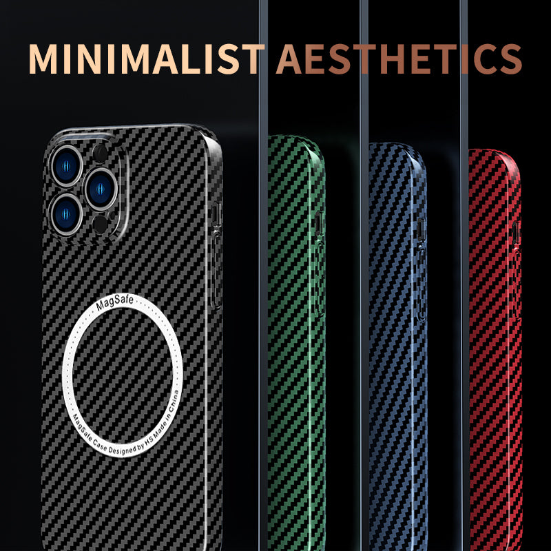 Premium iPhone Case MagSafe Compatible Carbon Fiber Texture Shockproof Protective Cover Ultra Thin Slim Design Camera Lens Protection Lightweight
