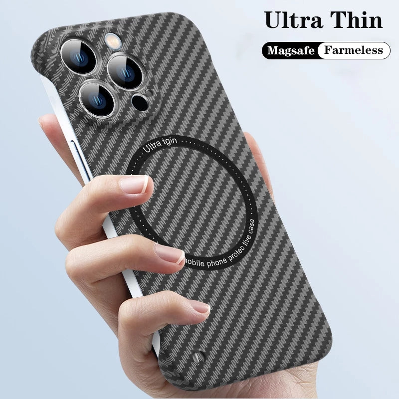 Premium iPhone Case MagSafe Compatible Carbon Fiber Texture Shockproof Protective Cover Ultra Thin Slim Design Camera Lens Protection Lightweight
