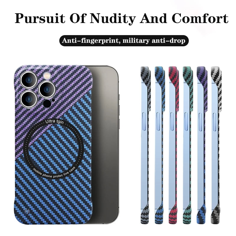 Premium iPhone Case MagSafe Compatible Carbon Fiber Texture Shockproof Protective Cover Ultra Thin Slim Design Camera Lens Protection Lightweight