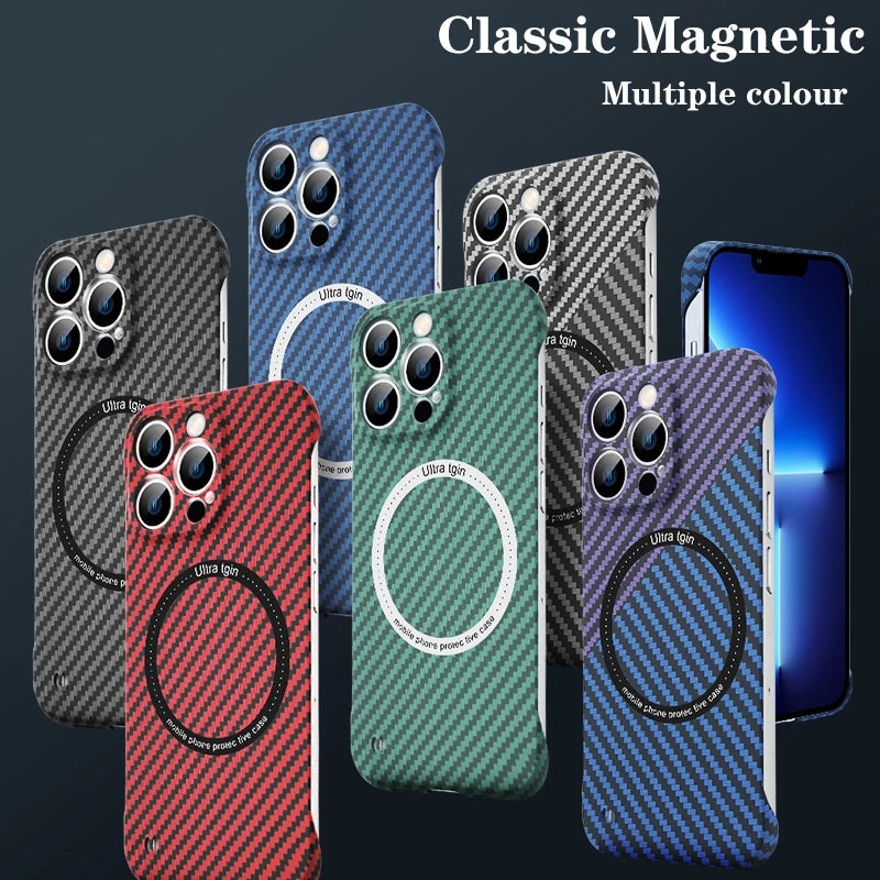 Premium iPhone Case MagSafe Compatible Carbon Fiber Texture Shockproof Protective Cover Ultra Thin Slim Design Camera Lens Protection Lightweight