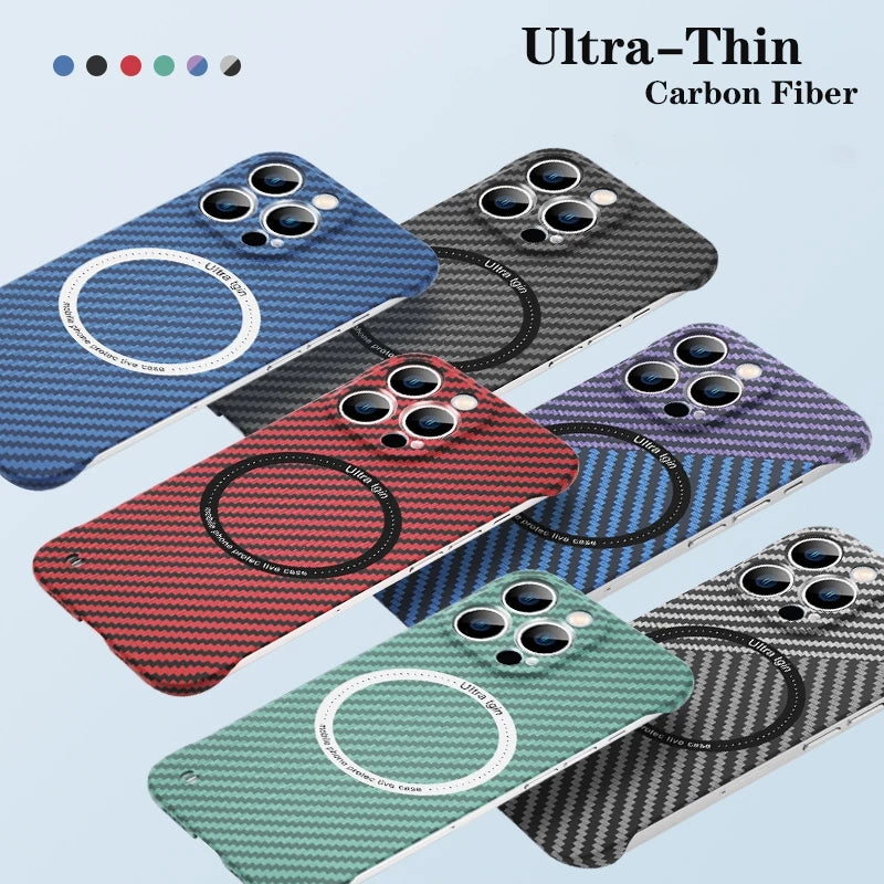 Premium iPhone Case MagSafe Compatible Carbon Fiber Texture Shockproof Protective Cover Ultra Thin Slim Design Camera Lens Protection Lightweight