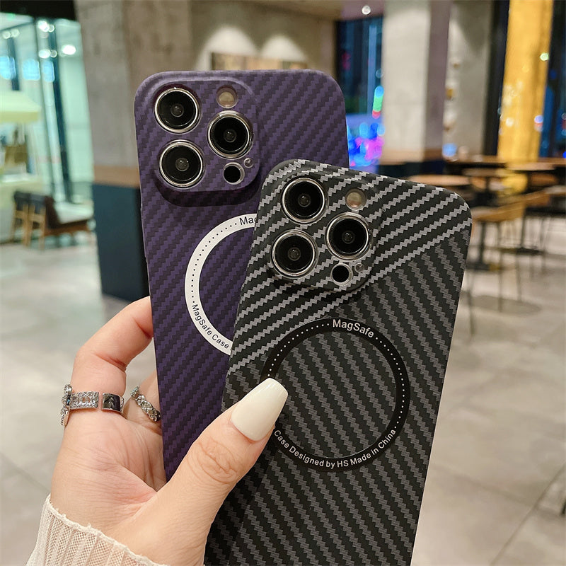 Premium iPhone Case MagSafe Compatible Carbon Fiber Texture Shockproof Protective Cover Ultra Thin Slim Design Camera Lens Protection Lightweight