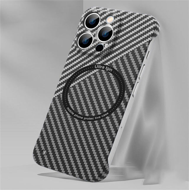 Premium iPhone Case MagSafe Compatible Carbon Fiber Texture Shockproof Protective Cover Ultra Thin Slim Design Camera Lens Protection Lightweight