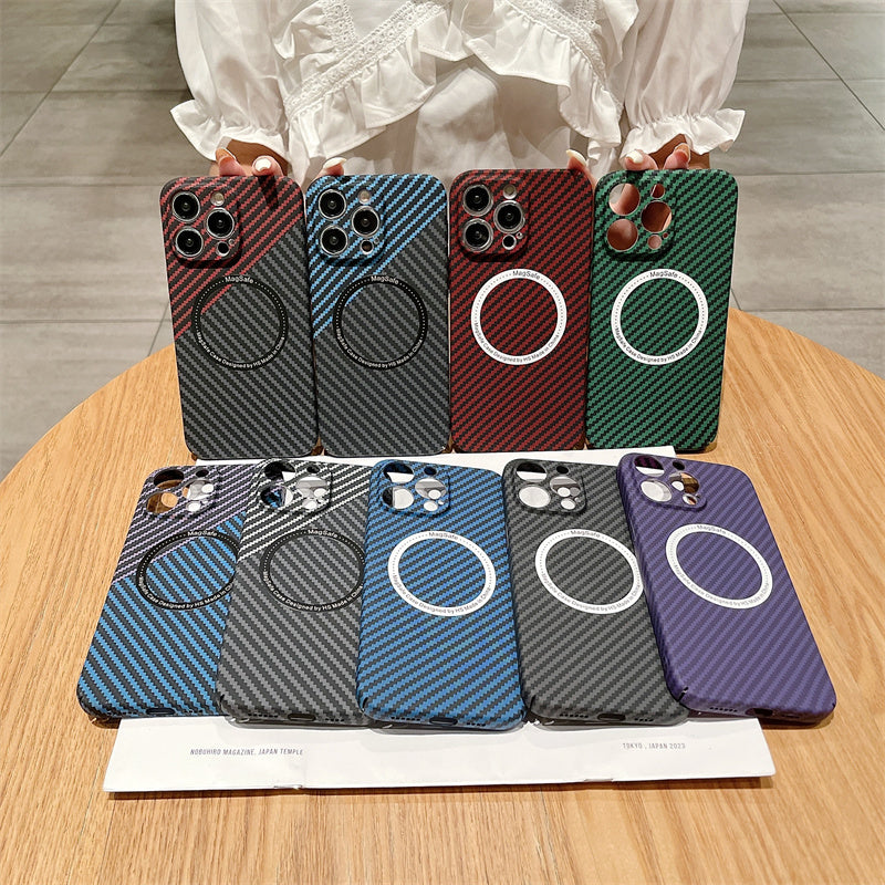Premium iPhone Case MagSafe Compatible Carbon Fiber Texture Shockproof Protective Cover Ultra Thin Slim Design Camera Lens Protection Lightweight
