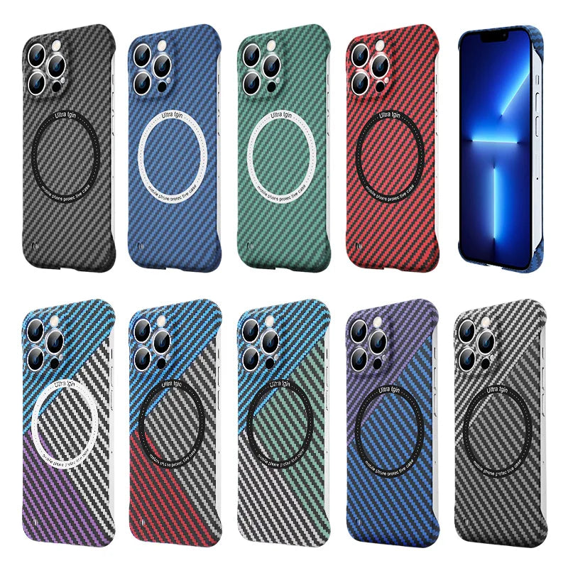 Premium iPhone Case MagSafe Compatible Carbon Fiber Texture Shockproof Protective Cover Ultra Thin Slim Design Camera Lens Protection Lightweight