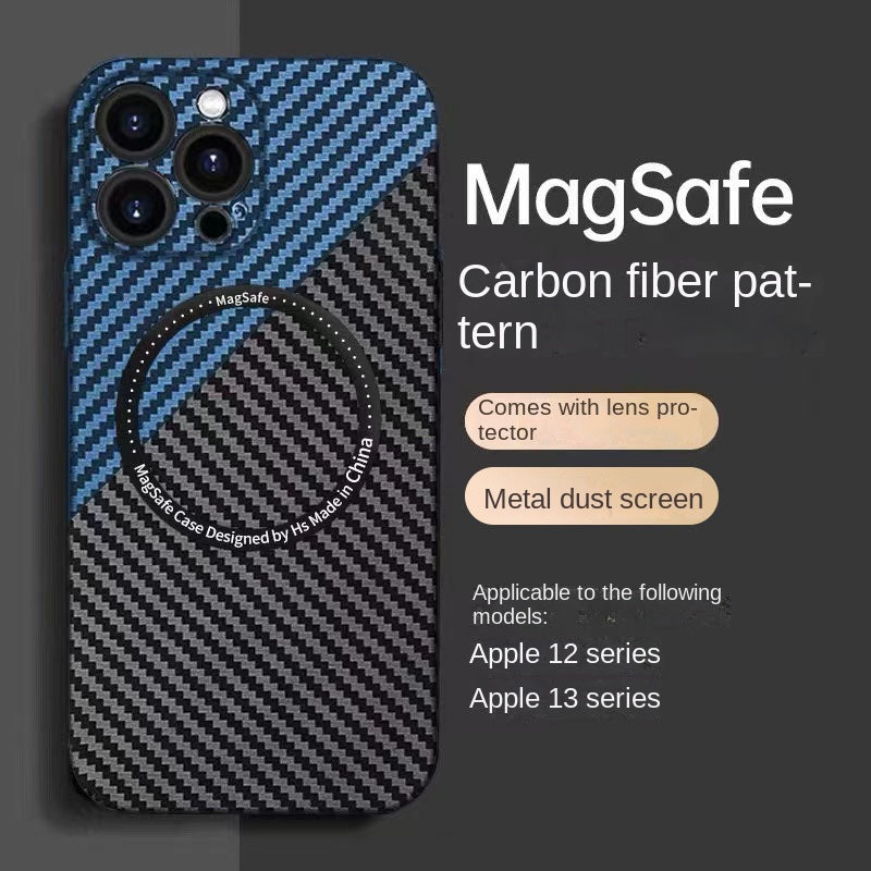 Premium iPhone Case MagSafe Compatible Carbon Fiber Texture Shockproof Protective Cover Ultra Thin Slim Design Camera Lens Protection Lightweight