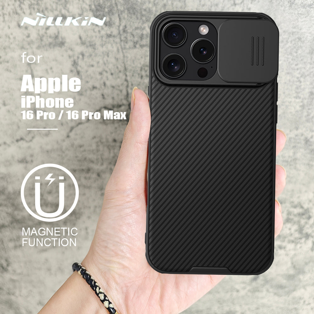 Premium iPhone Case MagSafe Compatible Carbon Fiber Texture Sliding Camera Cover Shockproof Protective Cover Camera Lens Protection Slim Design