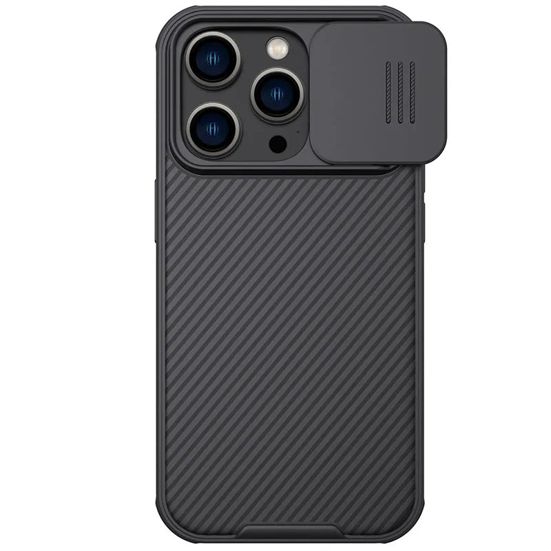 Premium iPhone Case MagSafe Compatible Carbon Fiber Texture Sliding Camera Cover Shockproof Protective Cover Camera Lens Protection Slim Design