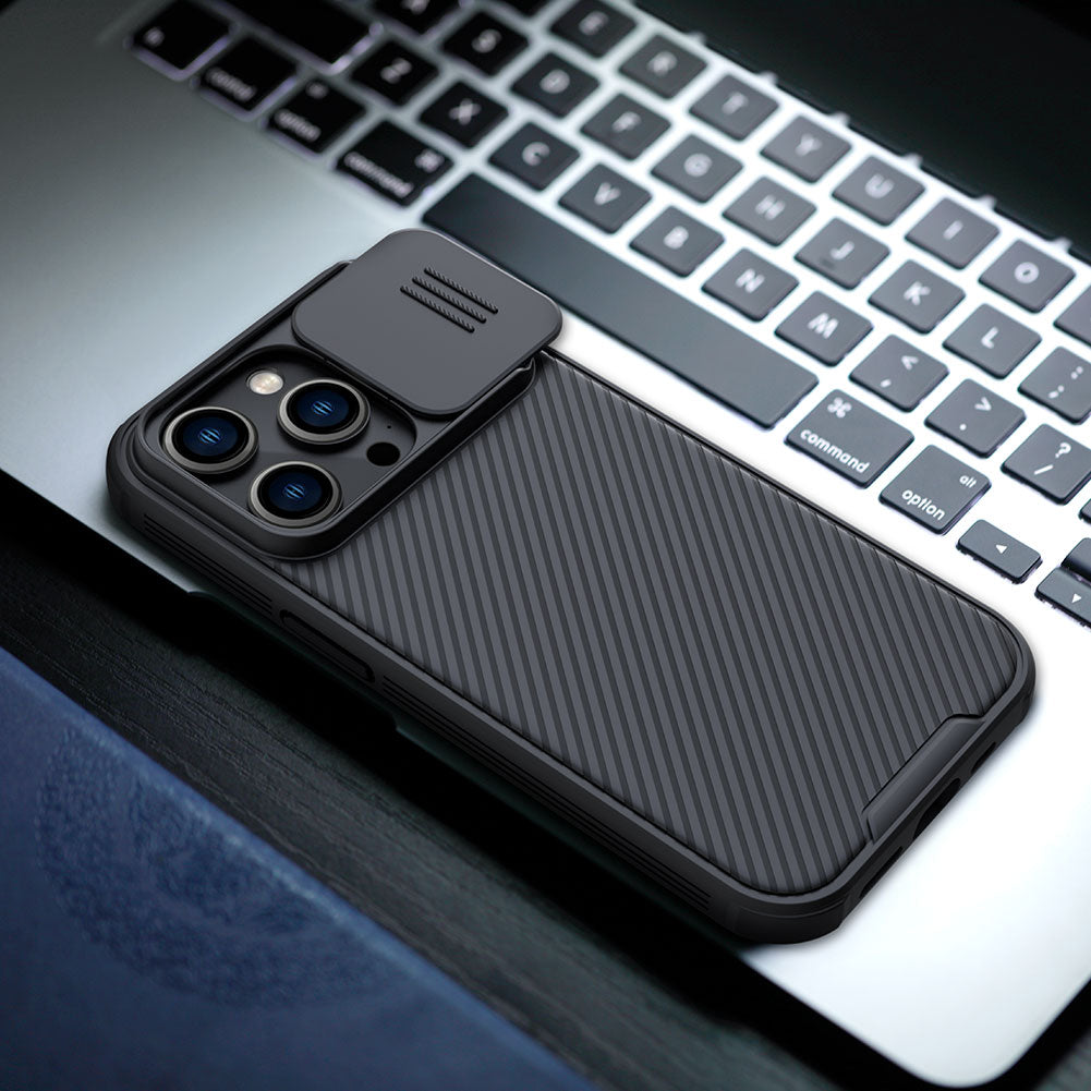Premium iPhone Case MagSafe Compatible Carbon Fiber Texture Sliding Camera Cover Shockproof Protective Cover Camera Lens Protection Slim Design